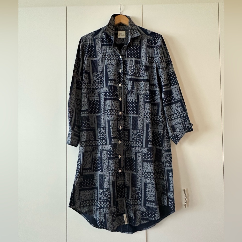Jill Mcgowan Navy Patterned Longline Button-Down Shirt Dress